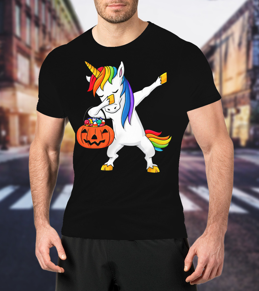 Dabbing Unicorn Halloween Pumpkin Candy Dab Girl T-Shirt