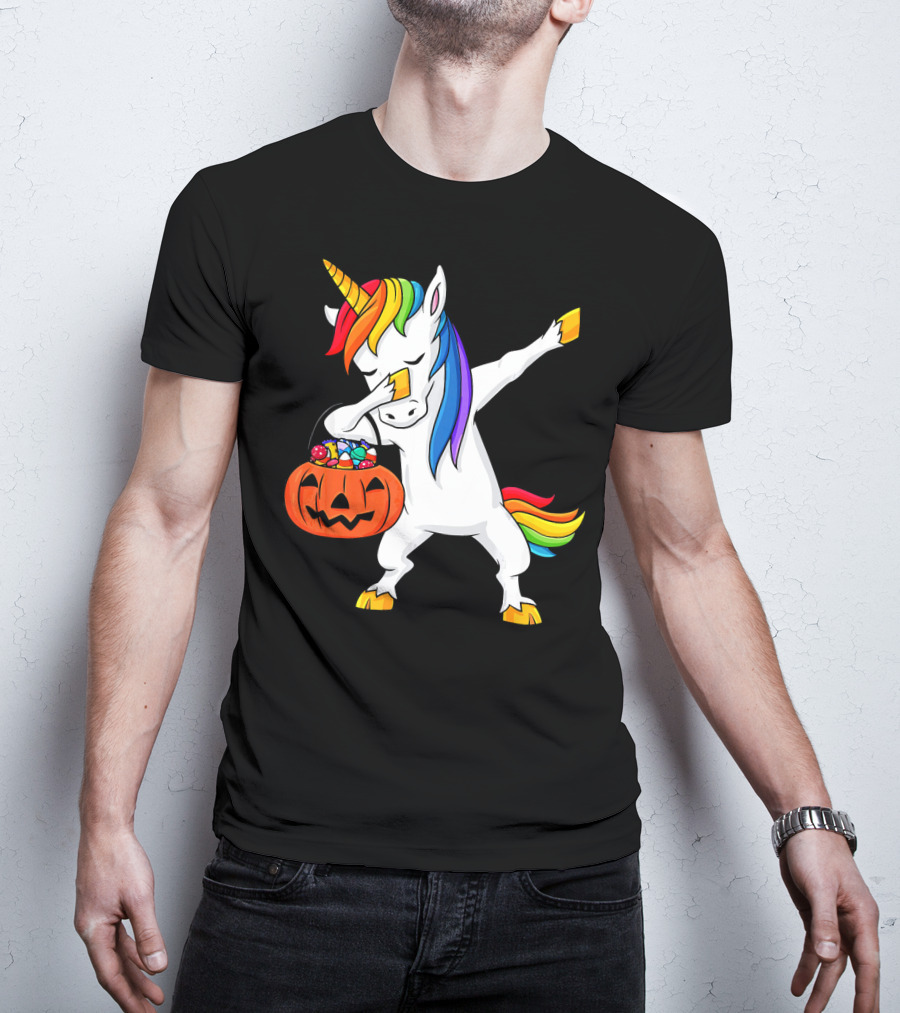 Dabbing Unicorn Halloween Pumpkin Candy Dab Girl T-Shirt