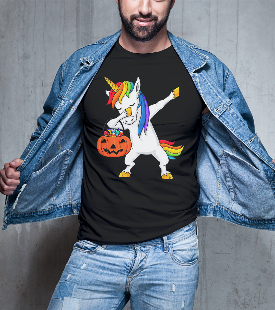 Dabbing Unicorn Halloween Pumpkin Candy Dab Girl T-Shirt