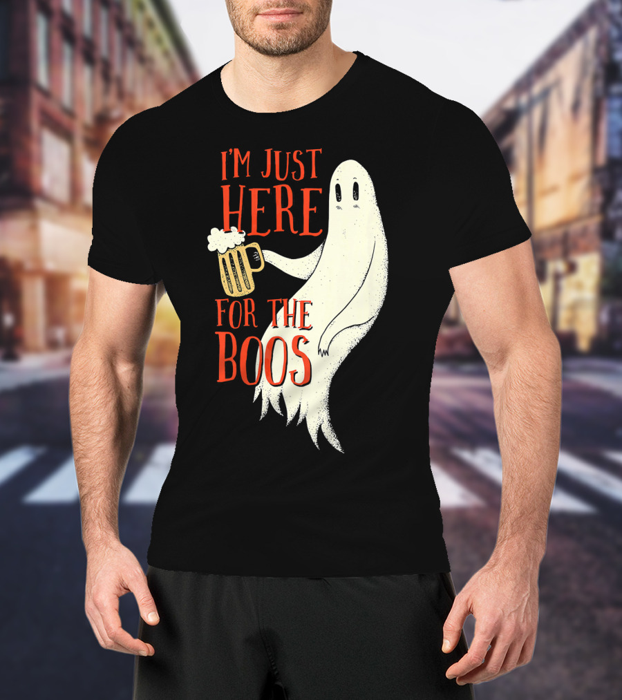 I'm Just Here For The Boos Ghost Holding Beer T-Shirt