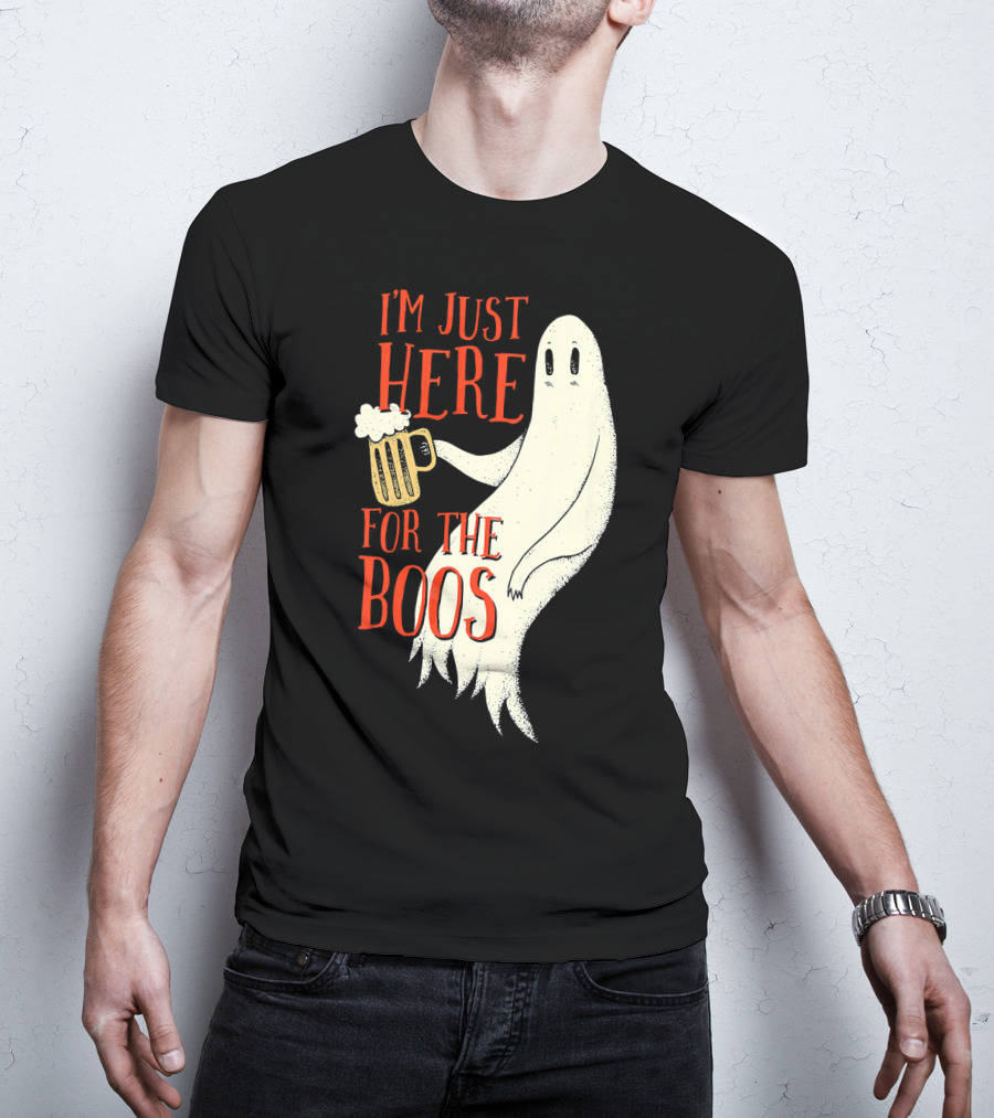 I'm Just Here For The Boos Ghost Holding Beer T-Shirt