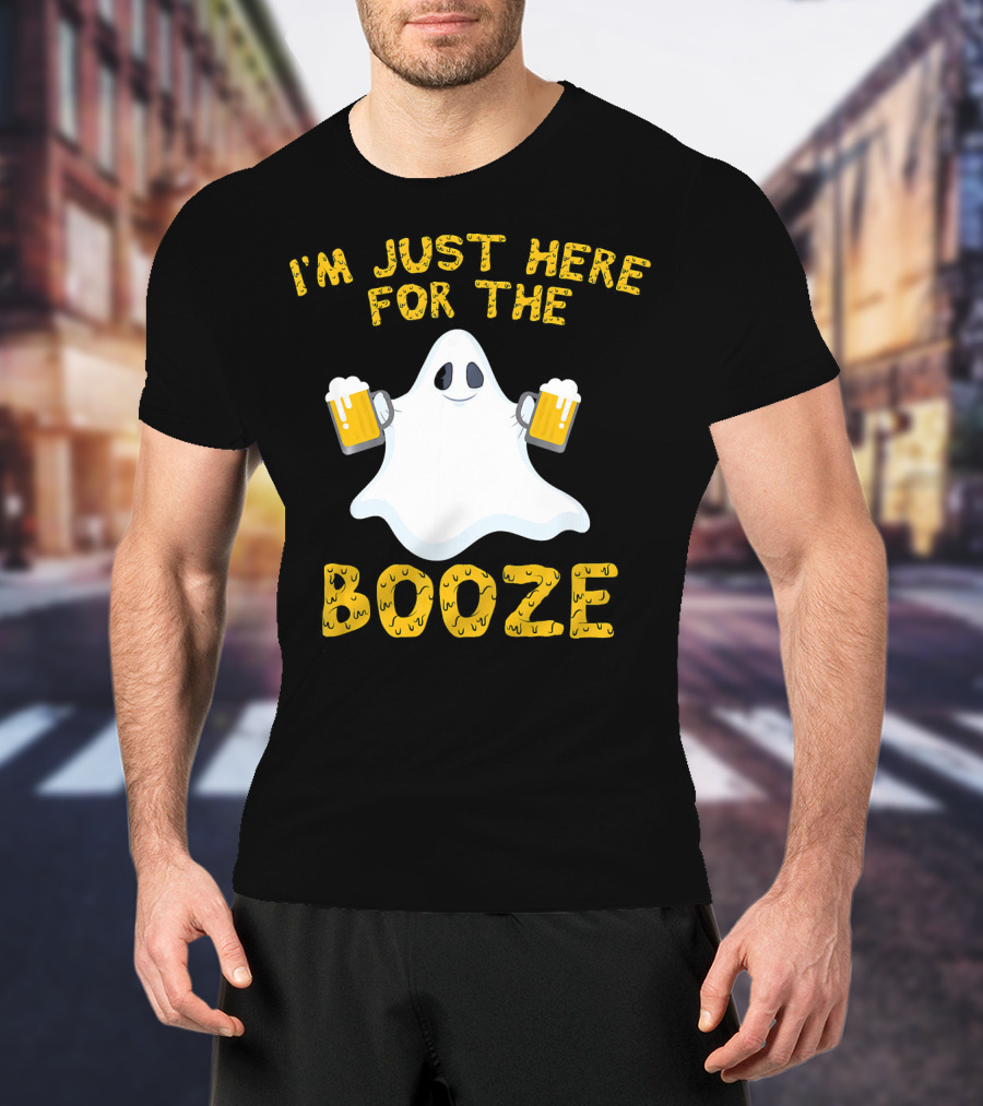 I'm Just Here For The Booze Ghost Holding Beer Mugs T-Shirt