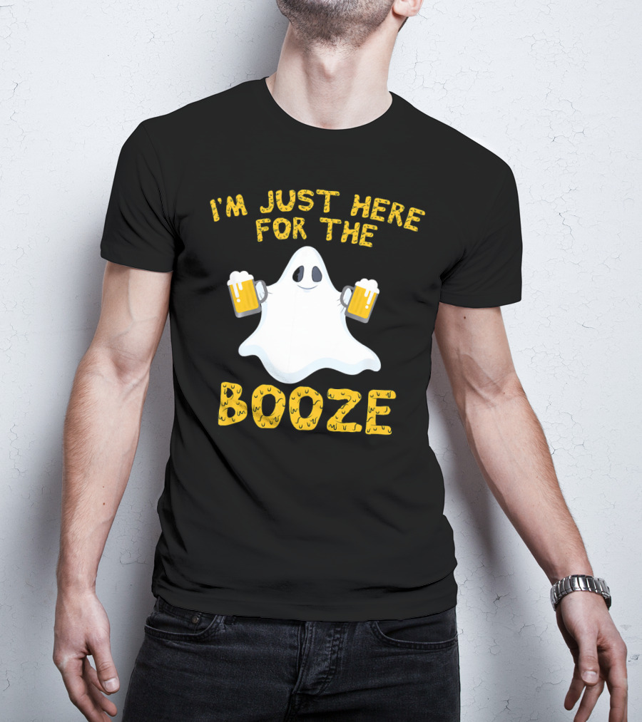 I'm Just Here For The Booze Ghost Holding Beer Mugs T-Shirt