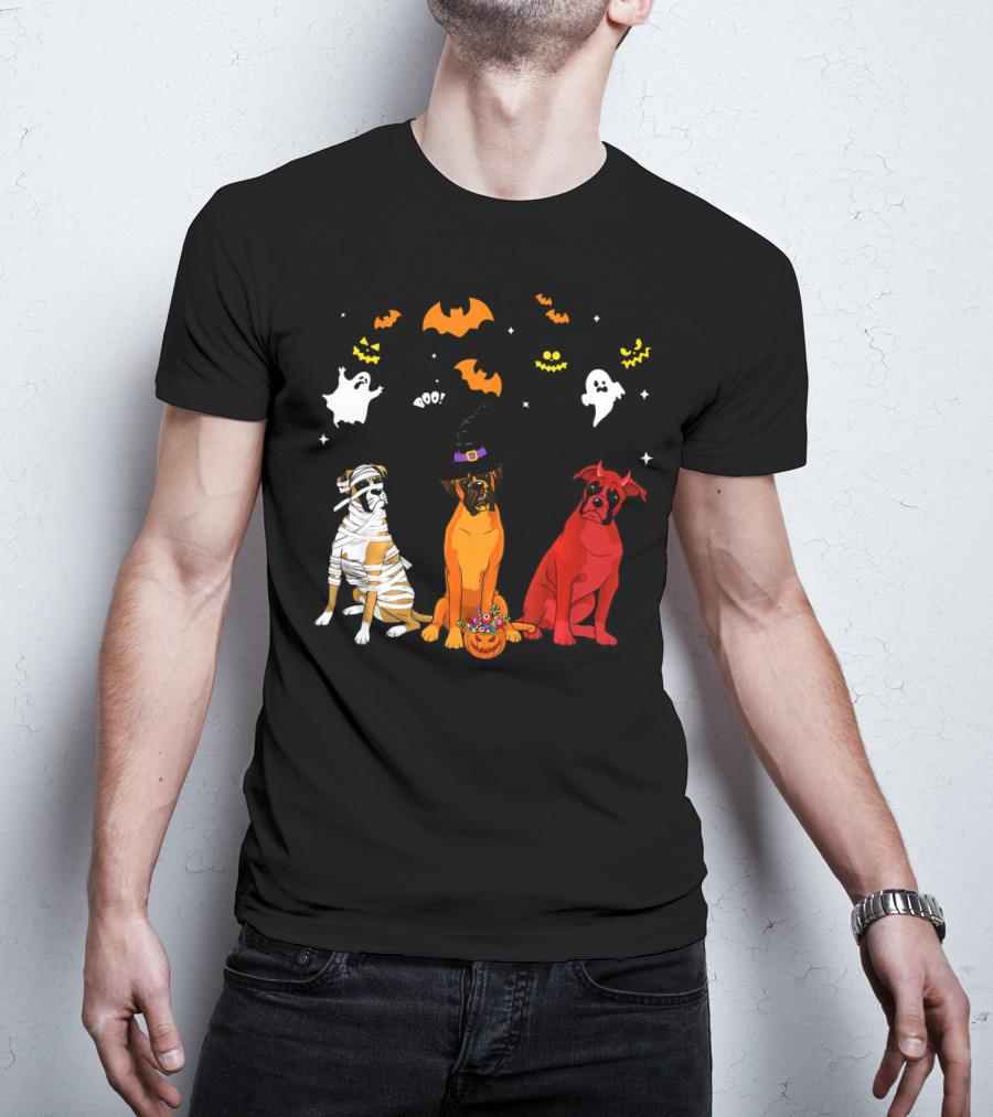 Halloween Boxer Dogs Mummy Witch Ghosts Bats T-Shirt