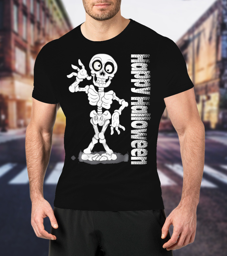 Happy Halloween Funny Scary Skeleton Cel T-Shirt