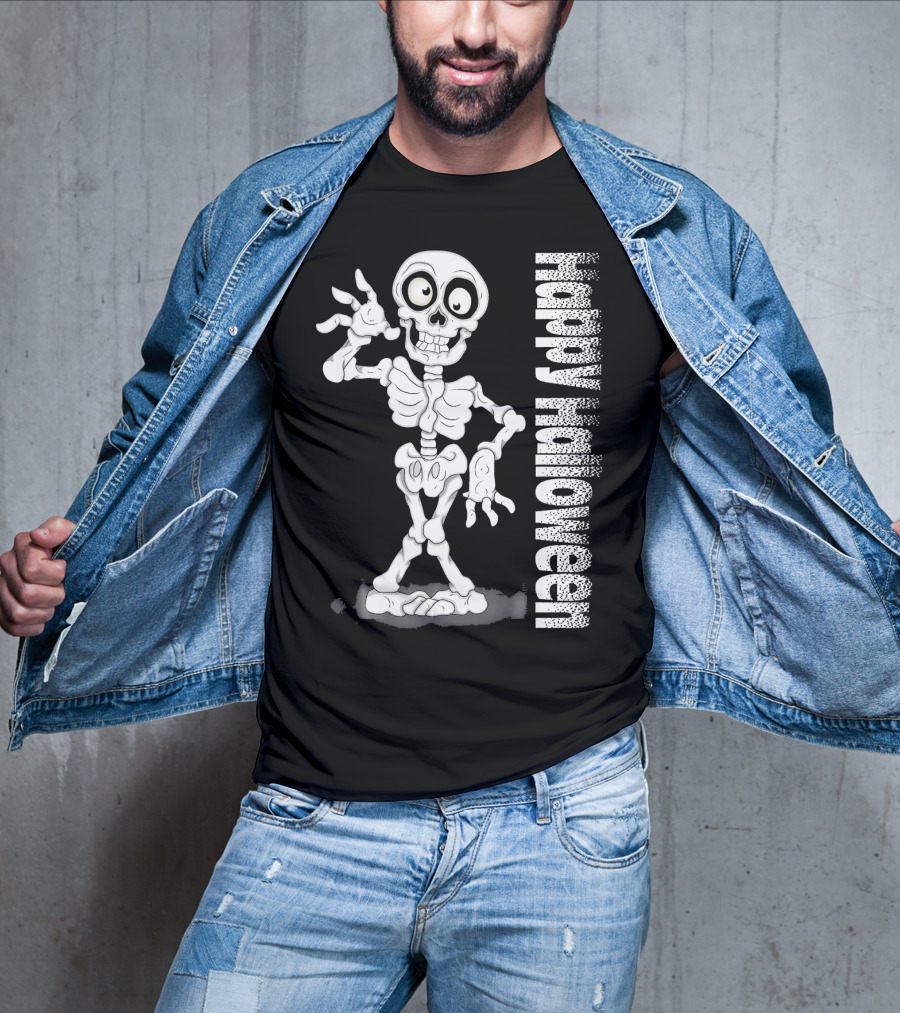 Happy Halloween Funny Scary Skeleton Cel T-Shirt