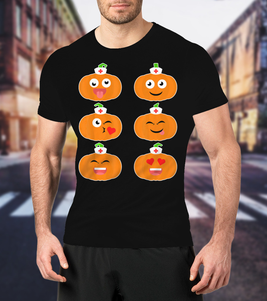 Nurse Halloween Pumpkin Emoticons T-Shirt