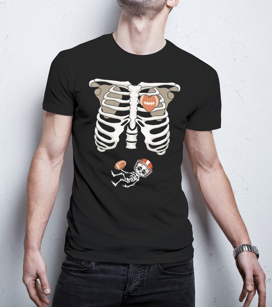 Pregnancy Skeleton Rib Funny Foo Baby Skeleton Football Heart Helmet T-Shirt