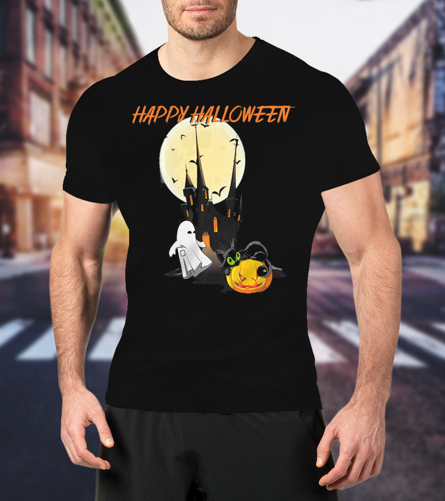 Happy Halloween Ghost Scary Cat Moon Pumpkin T-Shirt