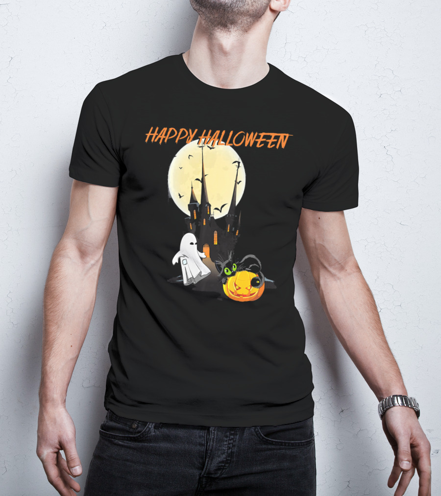 Happy Halloween Ghost Scary Cat Moon Pumpkin T-Shirt
