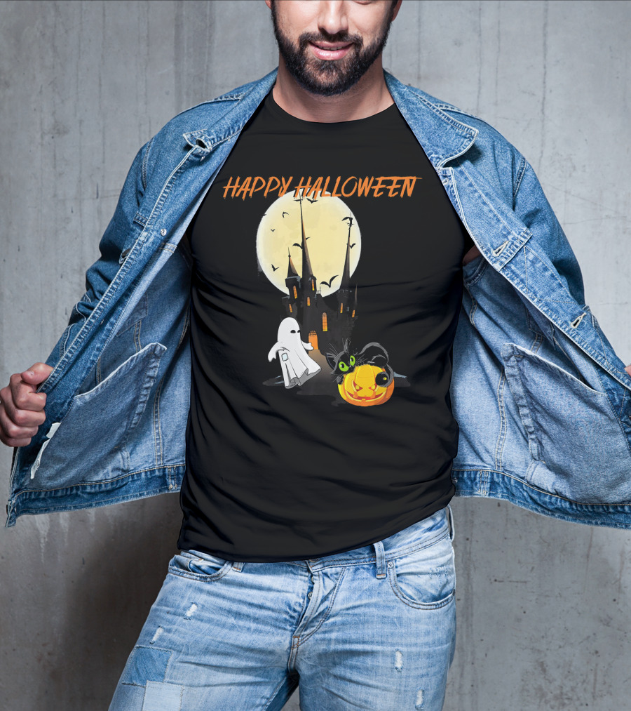 Happy Halloween Ghost Scary Cat Moon Pumpkin T-Shirt