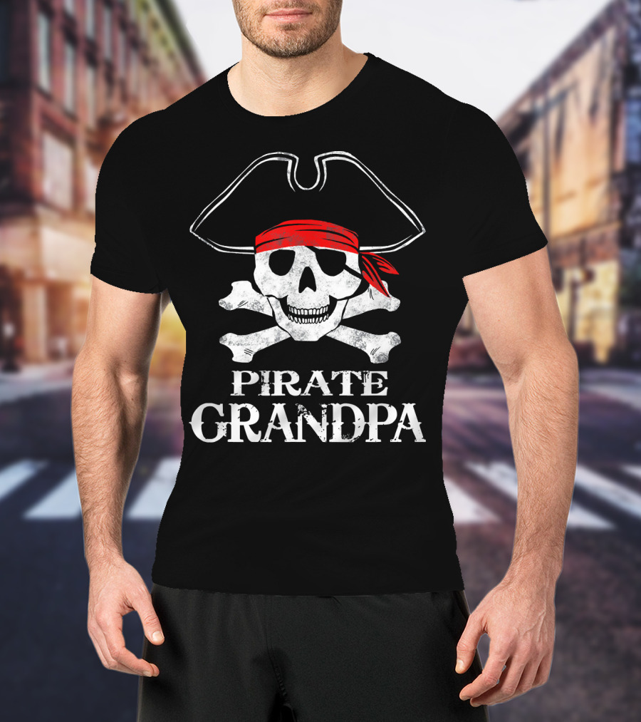 Pirate Grandpa Skull With Crossbones And Bandana T-Shirt