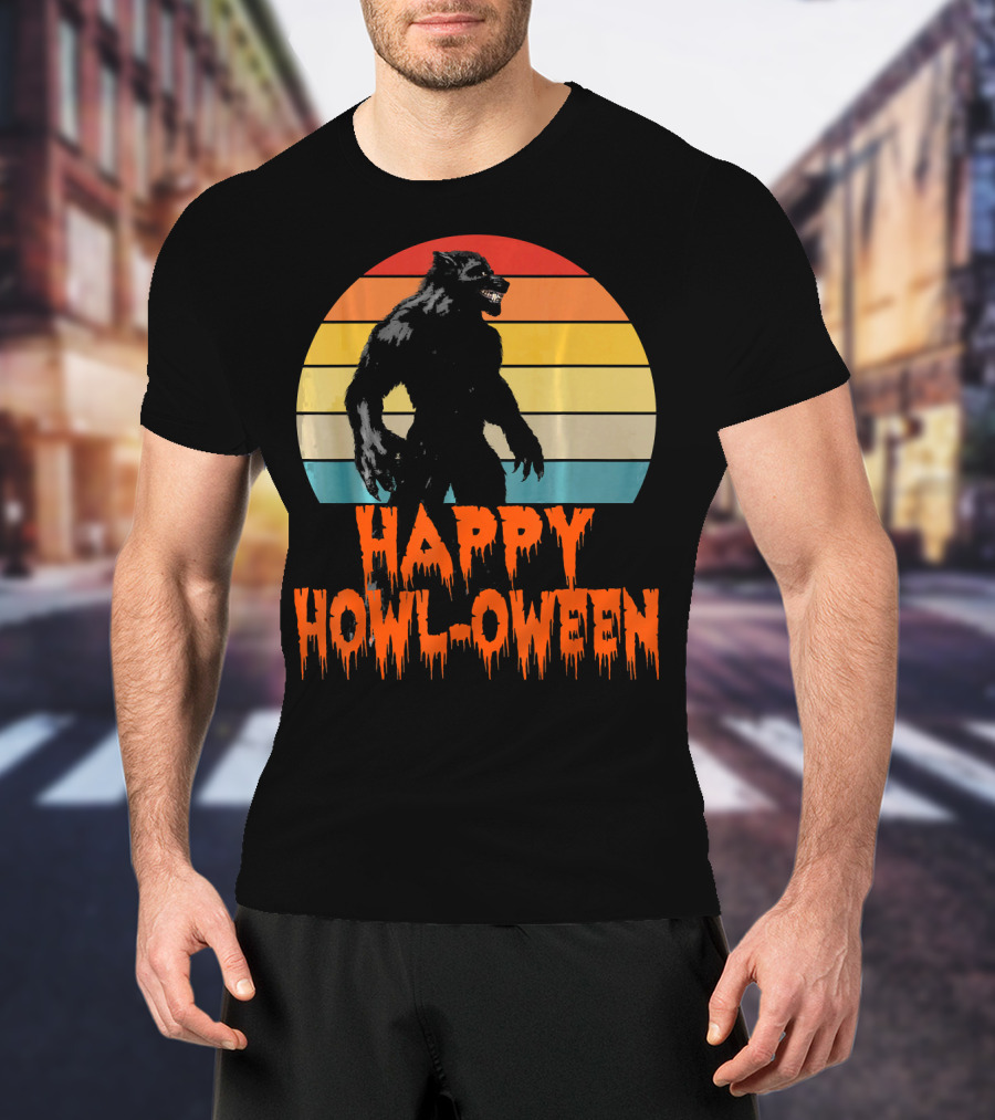 Happy Howl-Oween Werewolf Vintage Werewolves Halloween Co T-Shirt