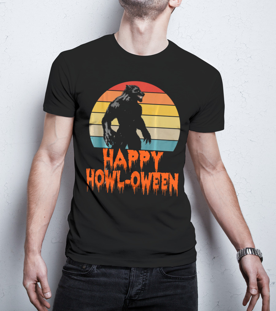 Happy Howl-Oween Werewolf Vintage Werewolves Halloween Co T-Shirt