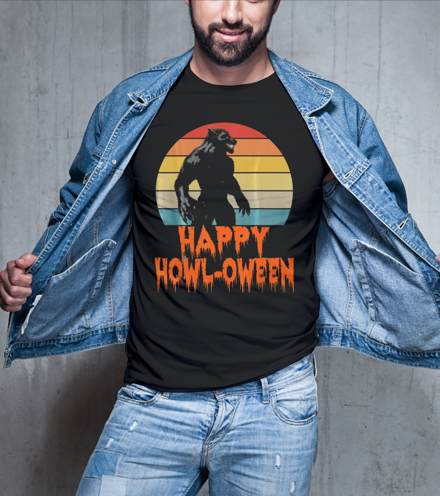 Happy Howl-Oween Werewolf Vintage Werewolves Halloween Co T-Shirt
