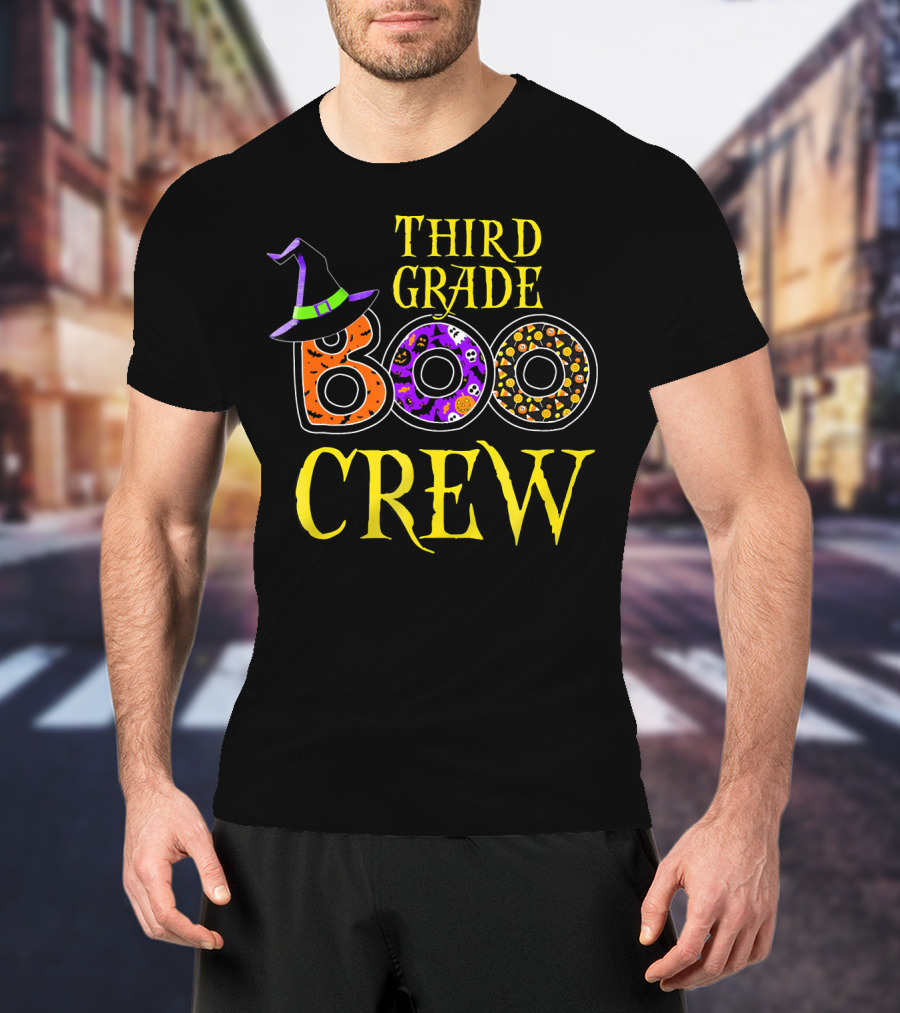 Third Grade Boo Crew Halloween Costume With Witch Hat And Spooky T-Shirt