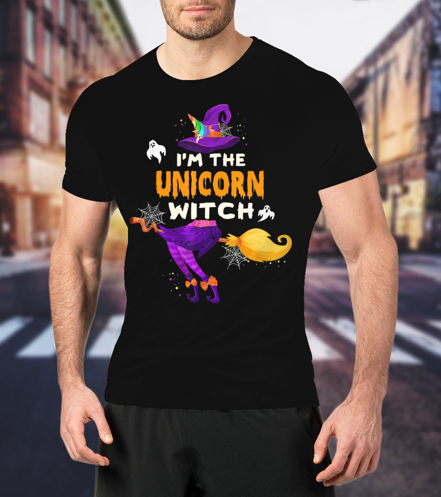 I'M THE UNICORN WITCH Halloween Ghosts Hat Broom Webs T-Shirt