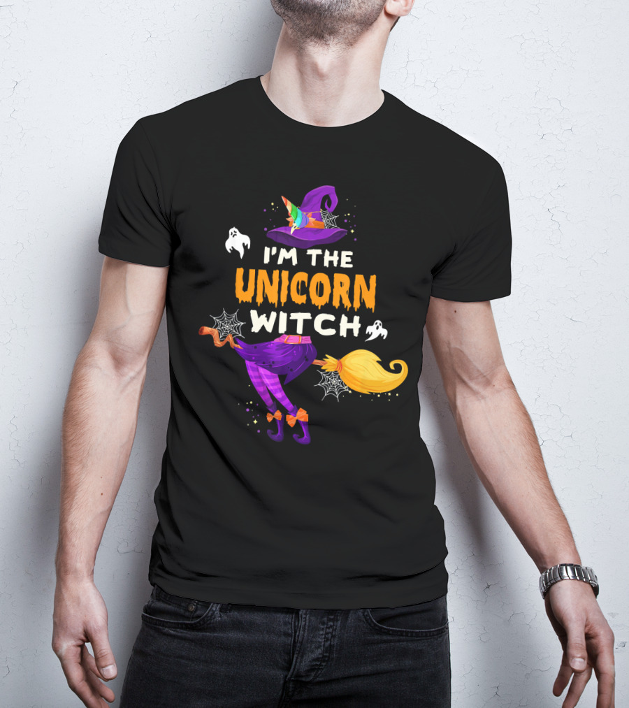 I'M THE UNICORN WITCH Halloween Ghosts Hat Broom Webs T-Shirt