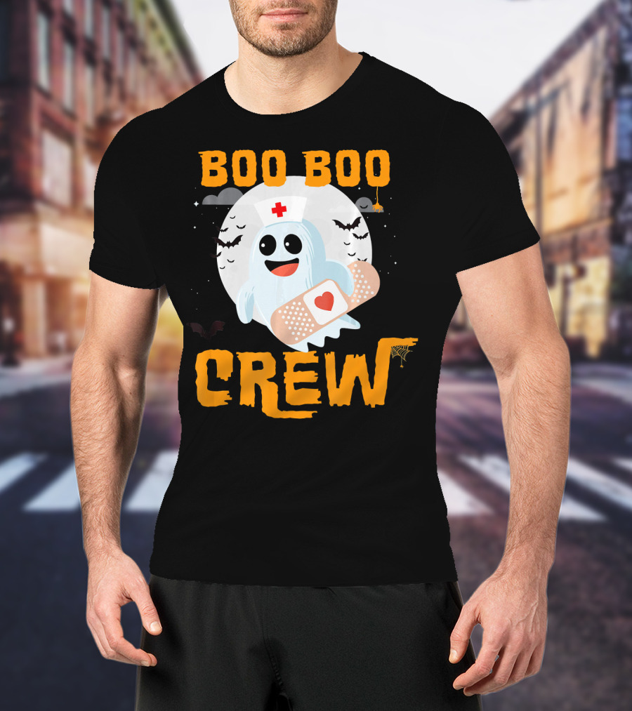 Boo Boo Crew Nurse Ghost Halloween Bandage Spooky Bat Moon Costume T-Shirt