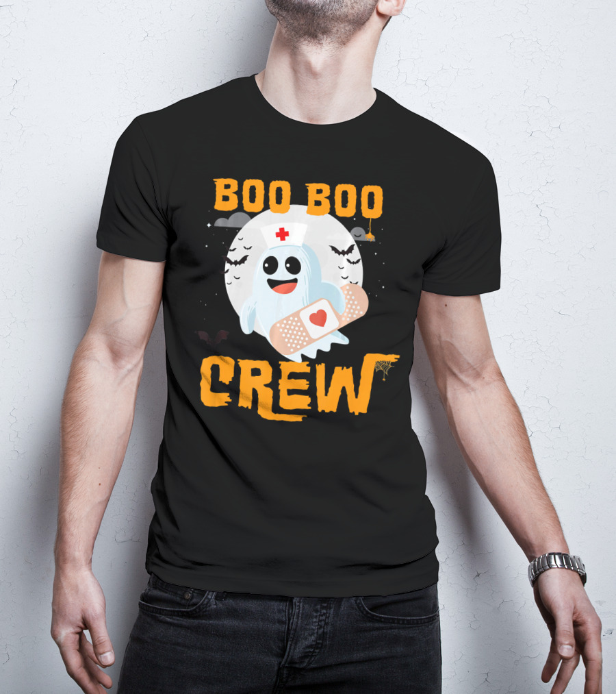 Boo Boo Crew Nurse Ghost Halloween Bandage Spooky Bat Moon Costume T-Shirt