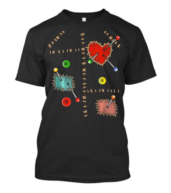 Voodoo Doll Halloween Costume With Heart And Button Patches T-Shirt