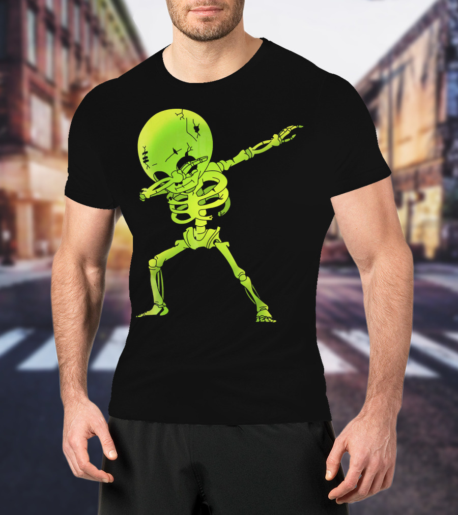 Skeleton Dabbing Zombie Halloween Moon T-Shirt