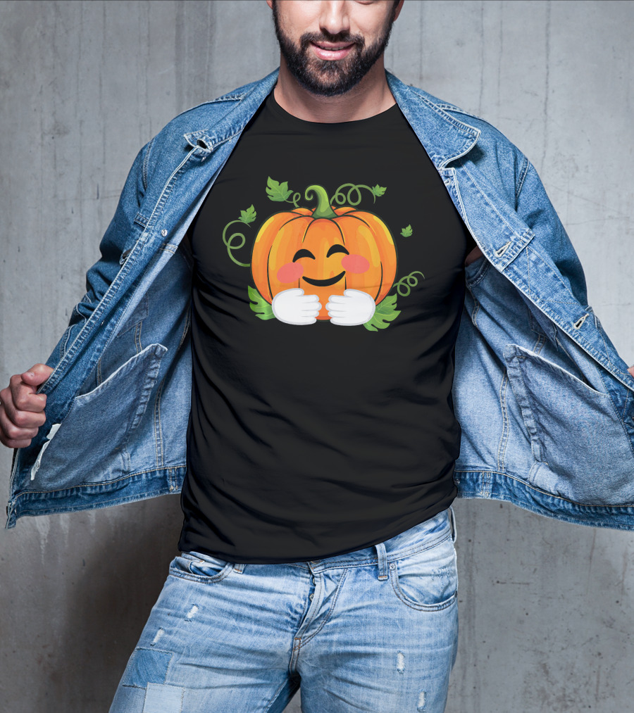 Pumpkin Emoji Big Hugs Smiling Face With Leaves And Vines T-Shirt