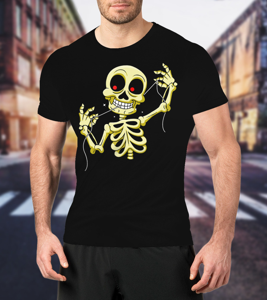 Flossing Skeleton With Red Eyes And Grinning Teeth T-Shirt