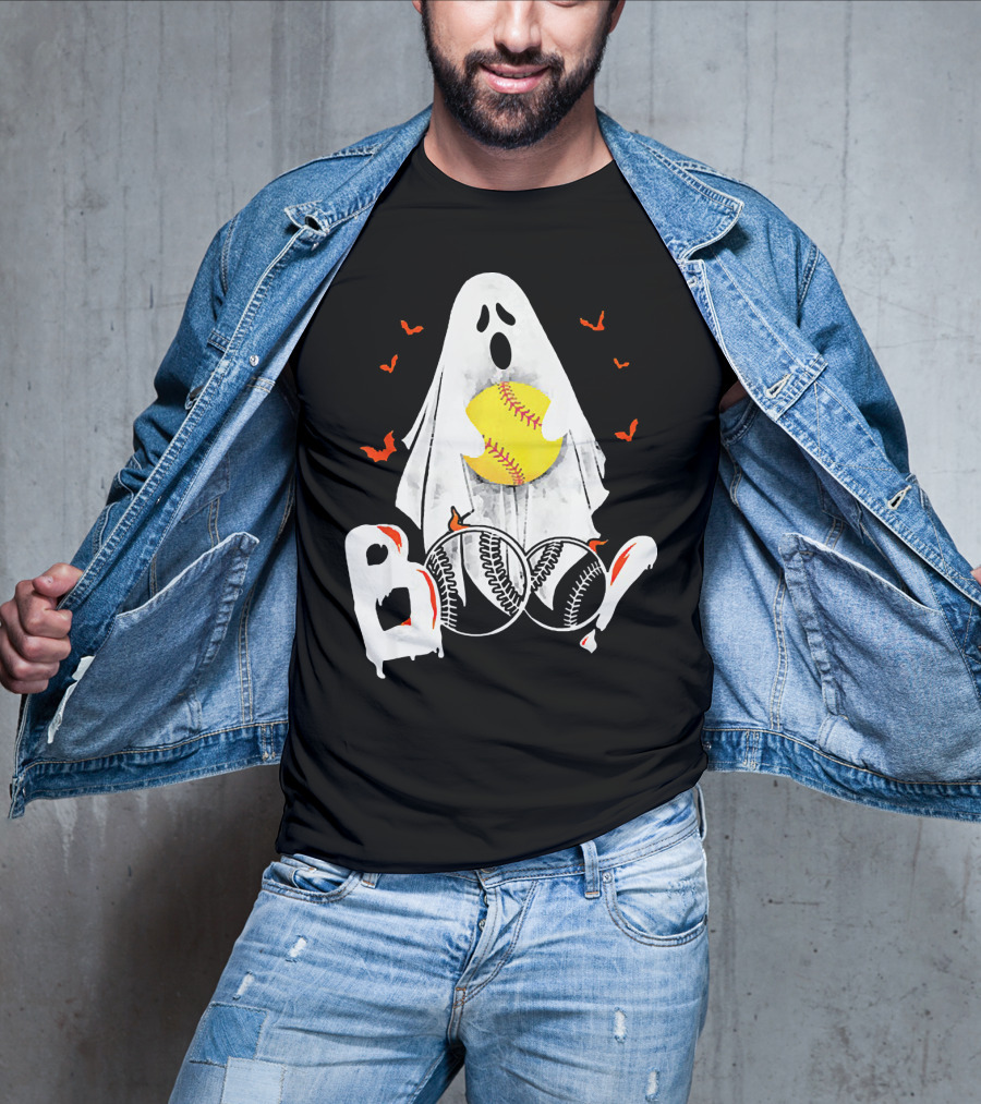 Ghostly Boo Softball With Yellow Softball And Bats T-Shirt