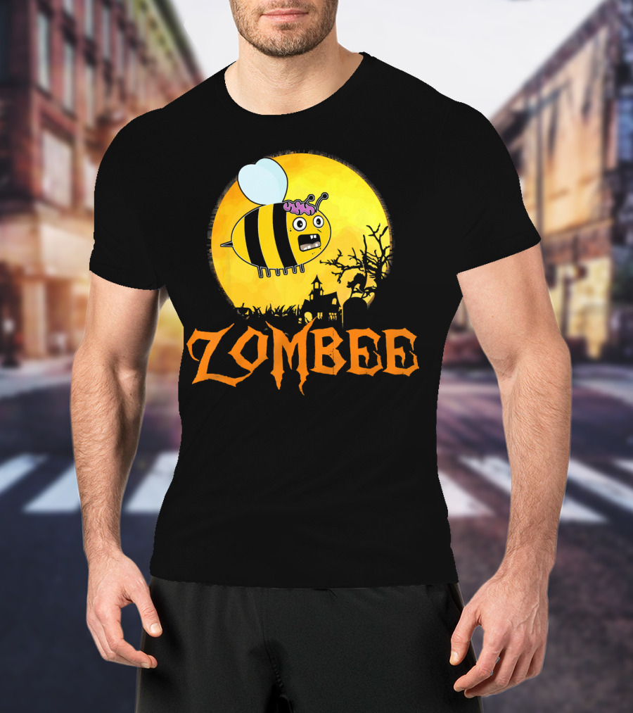 Zombee Funny Zombie Bee Halloween Spooky Moon Scene T-Shirt