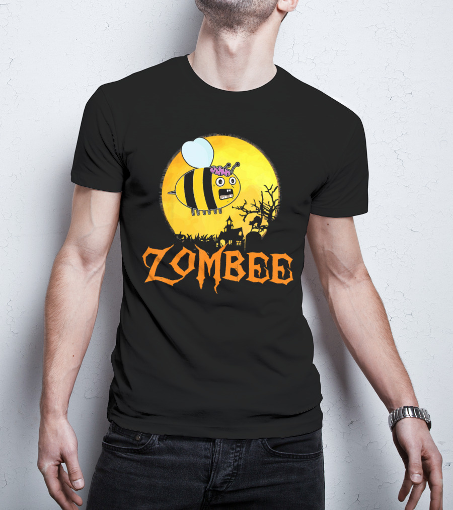 Zombee Funny Zombie Bee Halloween Spooky Moon Scene T-Shirt