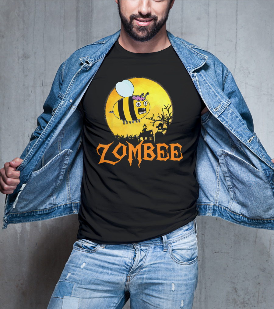 Zombee Funny Zombie Bee Halloween Spooky Moon Scene T-Shirt