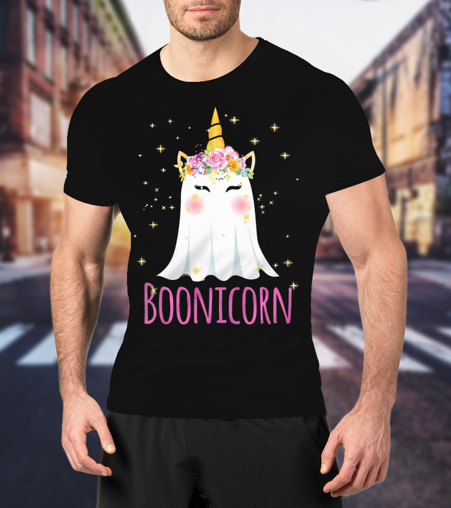 BooNicorn Unicorn Ghost With Flowers And Stars Halloween For Girl T-Shirt