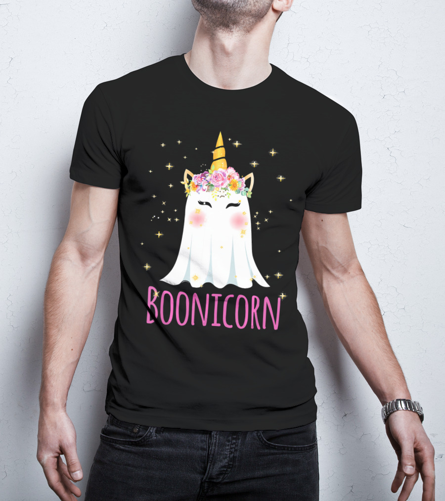 BooNicorn Unicorn Ghost With Flowers And Stars Halloween For Girl T-Shirt