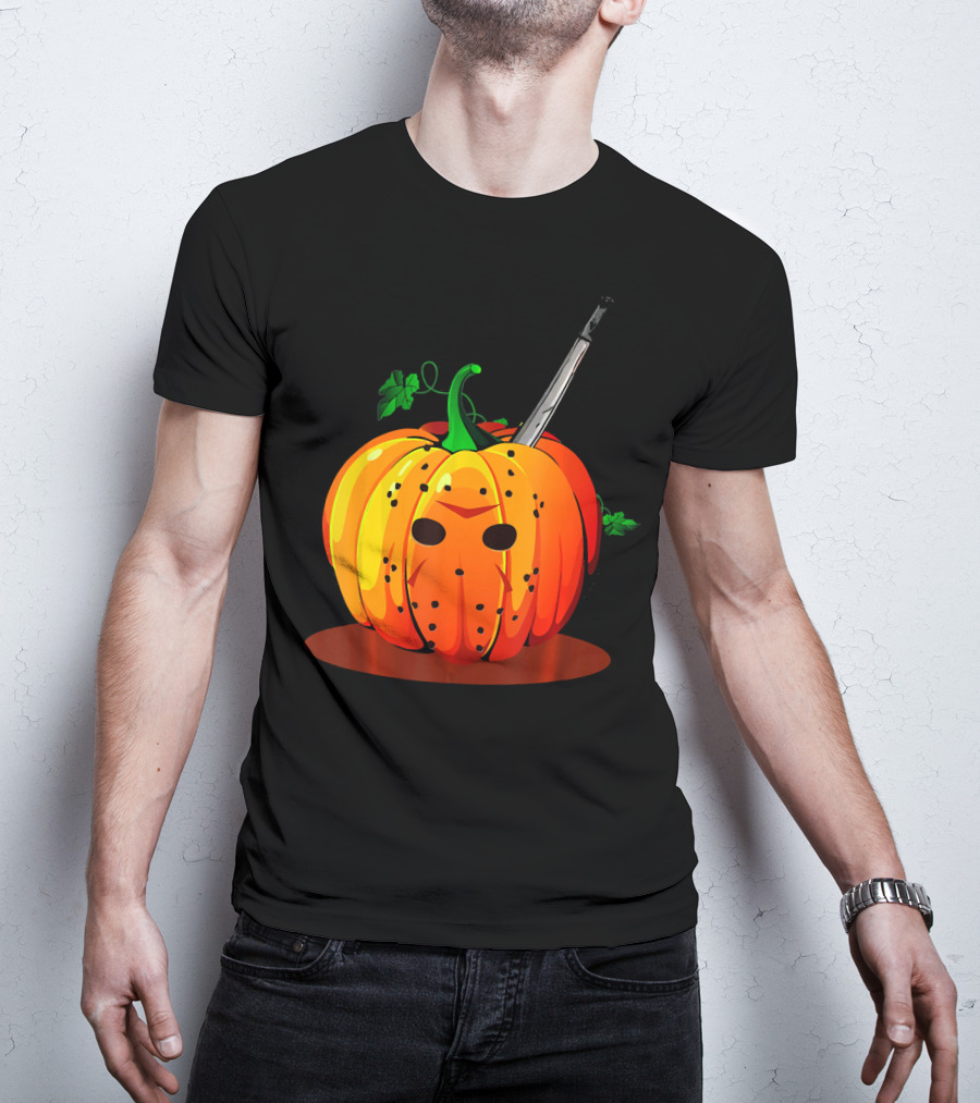 Horror Pumpkin Halloween Scary Face Knife T-Shirt