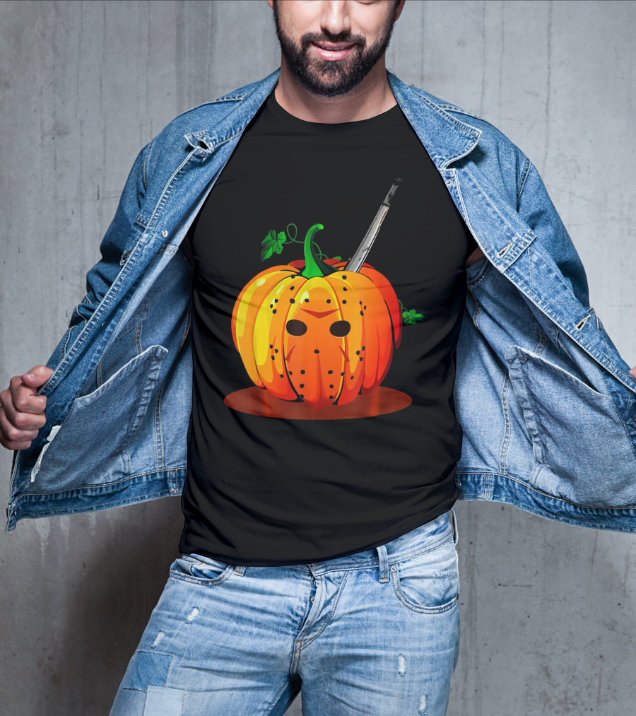 Horror Pumpkin Halloween Scary Face Knife T-Shirt