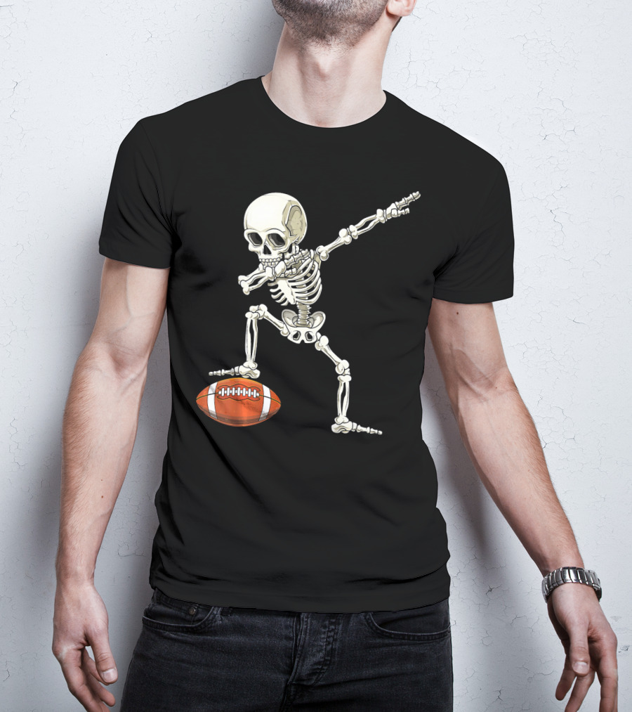 Dabbing Skeleton With Football Pose T-Shirt