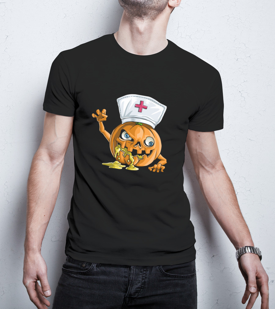 Zombie Pumpkin Nurse Funny Halloween Horror T-Shirt