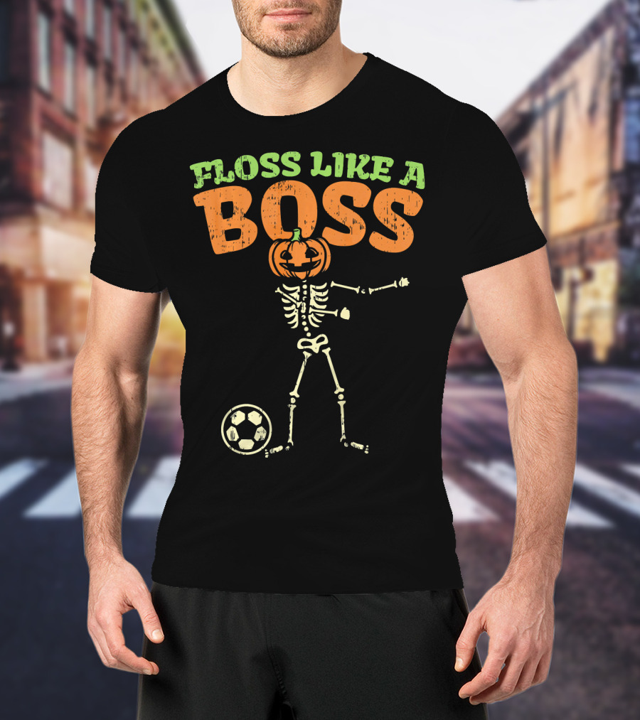 Floss Like A Boss Pumpkin Skeleton Soccer T-Shirt