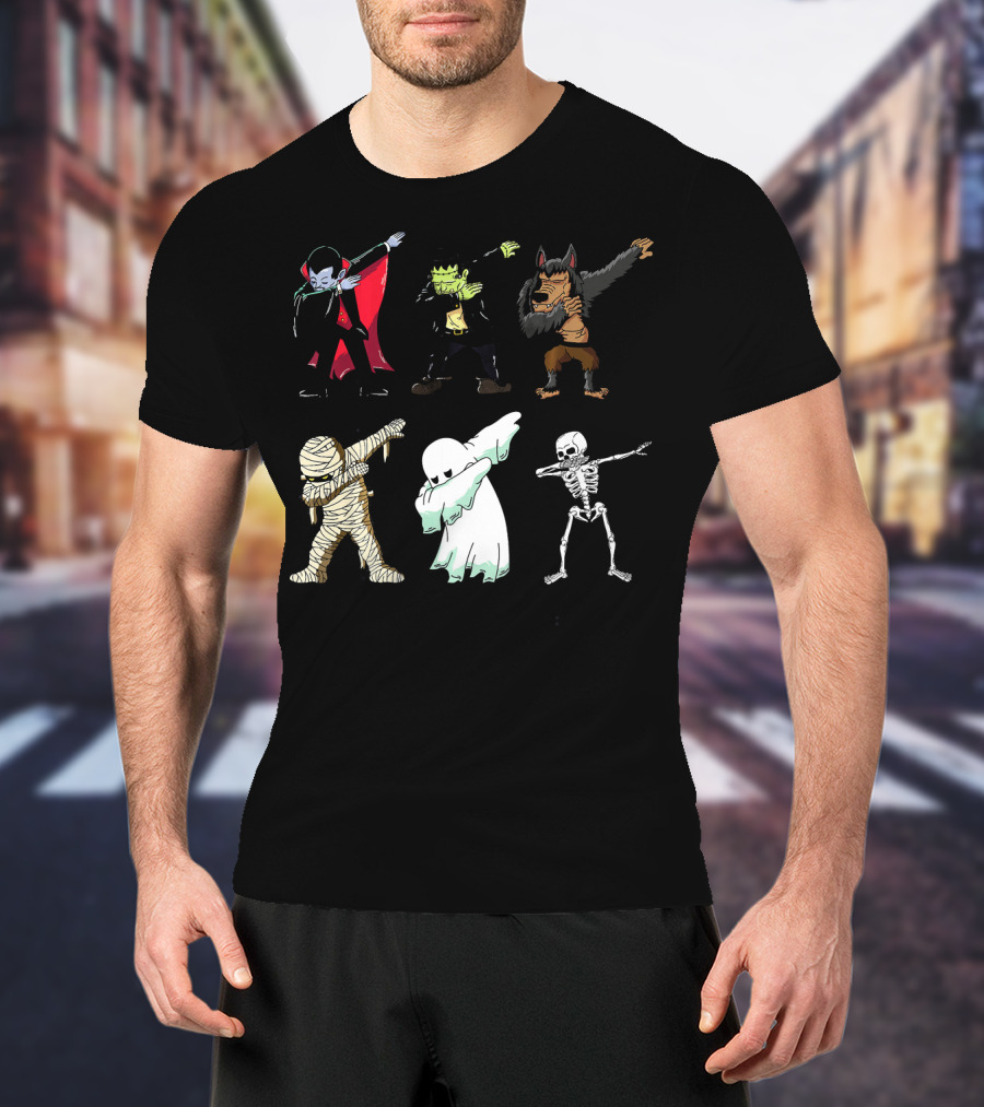 Dabbing Monsters Skeleton Mummy Dracula Frankenstein Werewolf Ghost T-Shirt