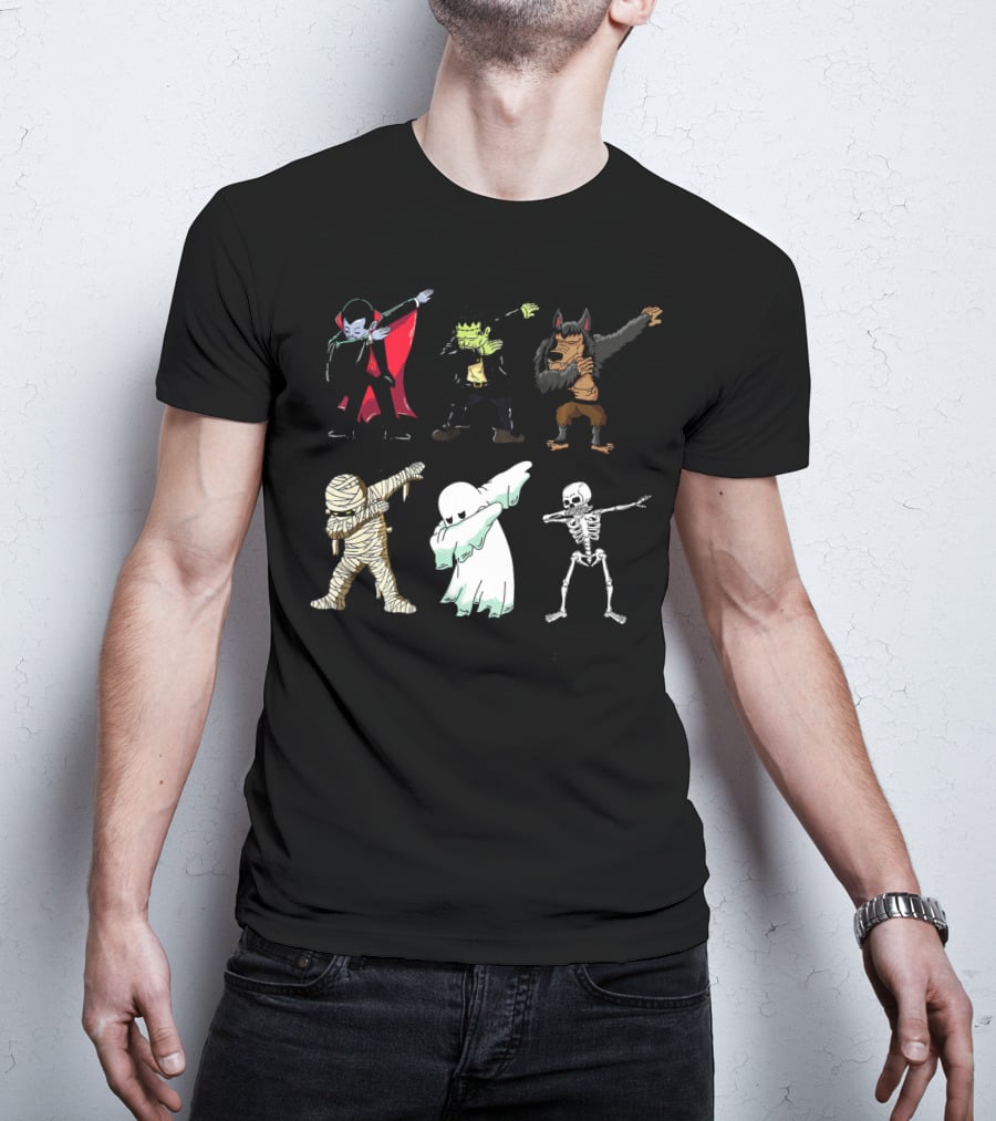 Dabbing Monsters Skeleton Mummy Dracula Frankenstein Werewolf Ghost T-Shirt