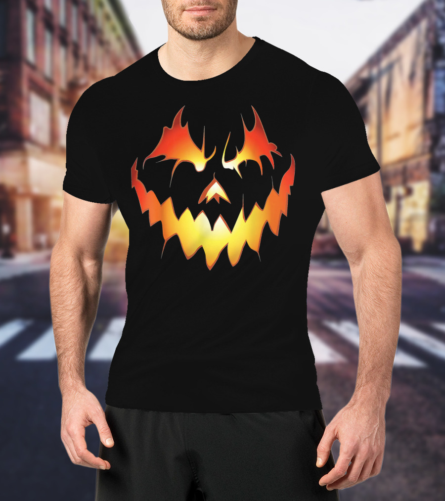 Halloween With Scary Jack O Lanter Fiery Face T-Shirt
