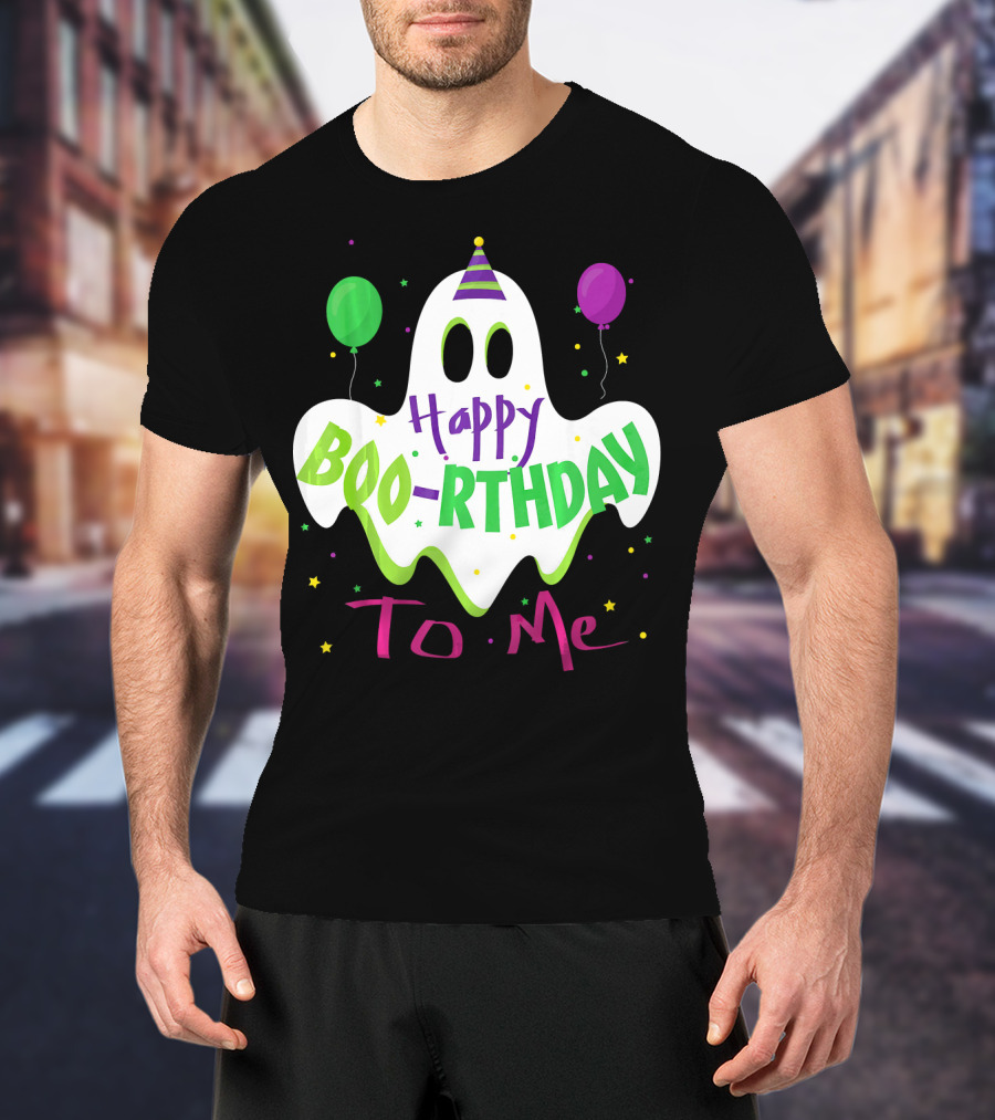 Happy Boo-Rthday To Me Ghost With Party Balloons T-Shirt