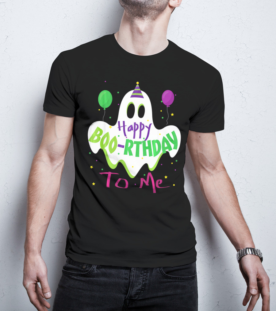 Happy Boo-Rthday To Me Ghost With Party Balloons T-Shirt