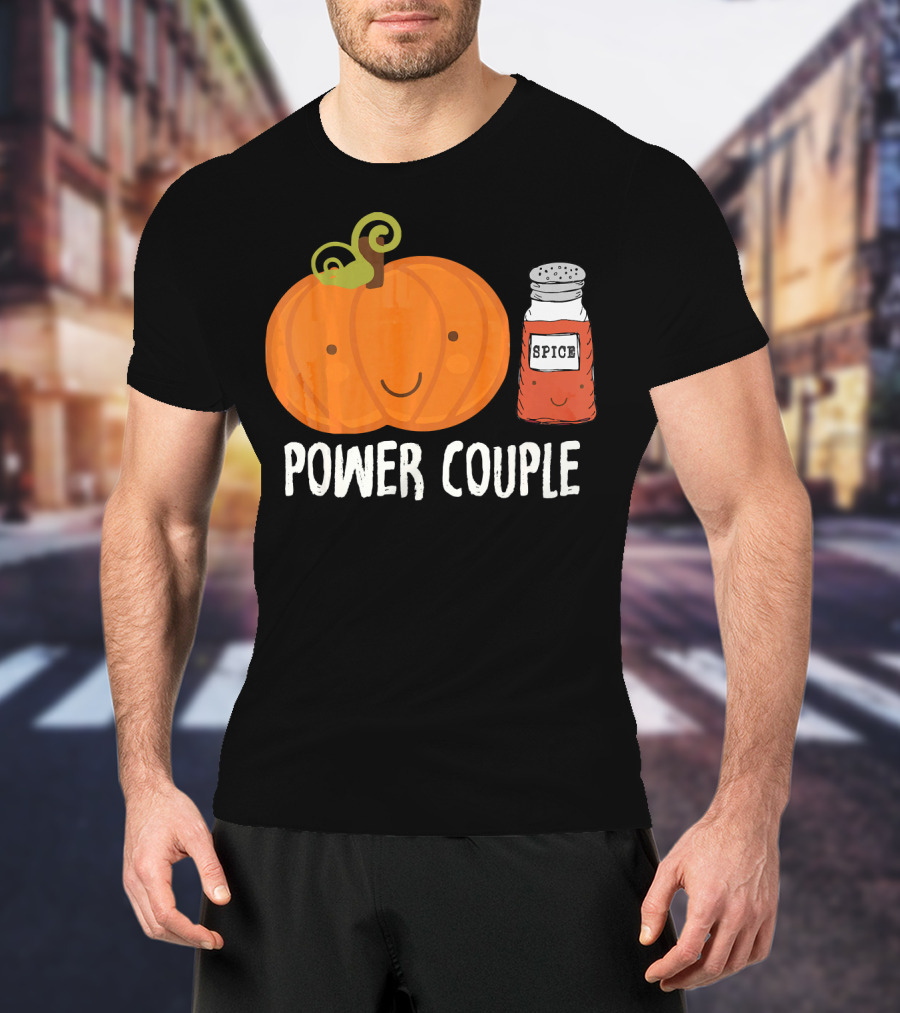 Pumpkin Spice Power Couple Cute Smiling Pumpkin With Spice Jar T-Shirt