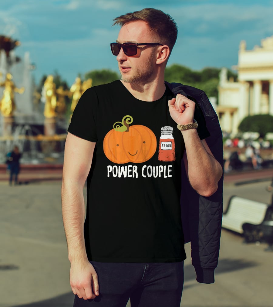 Pumpkin Spice Power Couple Cute Smiling Pumpkin With Spice Jar T-Shirt