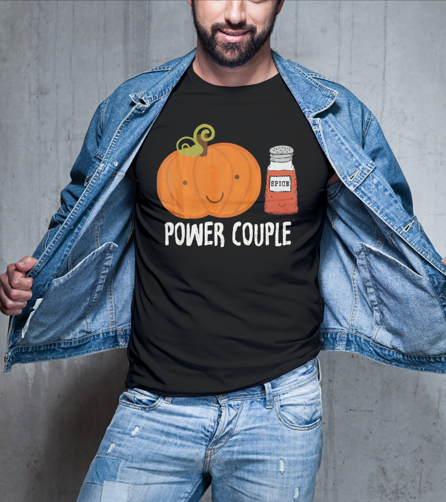 Pumpkin Spice Power Couple Cute Smiling Pumpkin With Spice Jar T-Shirt