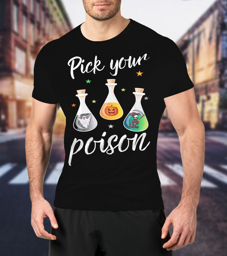 Pick Your Poison Ghost Pumpkin Grim Reaper Potions T-Shirt