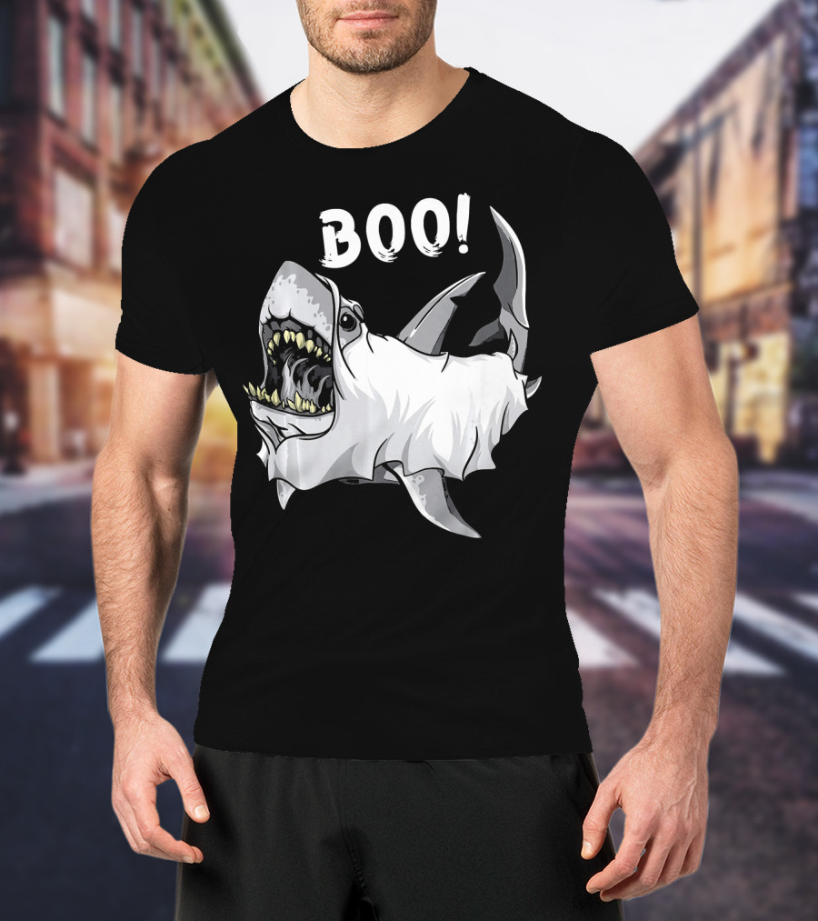 Shark Ghost Boo Funny Great White Shark Halloween T-Shirt