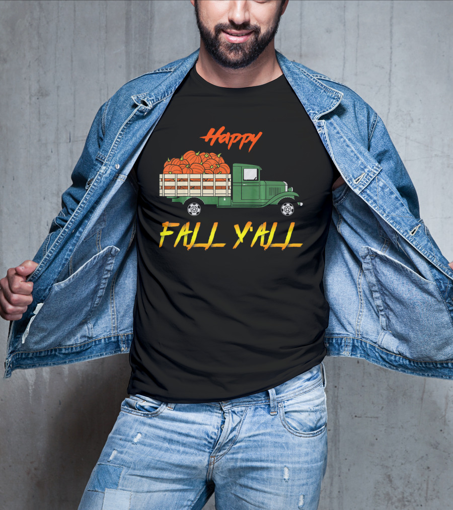 Happy Fall Yall Vintage Pumpkin Truck Classic Green Vehicle With Pumpkins T-Shirt